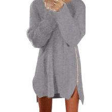 Knitting Sweater Dress Women Casual Loose Zippers Sweater Dresses Long Sleeve Vestidos Mini Dress