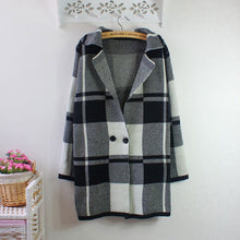 Korean Style Knitted Cardigan Sweater Women Loose Casual Coat Plaid Long Knitwear Warm Knitted Sweaters DF