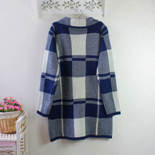 Korean Style Knitted Cardigan Sweater Women Loose Casual Coat Plaid Long Knitwear Warm Knitted Sweaters DF