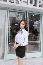 korean-style-women-patchwork-lined-tops-button-long-puff-sleeve-shirt-blusas-femininas-self-tie-slim-office-women-blouses BBL