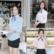 korean-style-women-patchwork-lined-tops-button-long-puff-sleeve-shirt-blusas-femininas-self-tie-slim-office-women-blouses BBL
