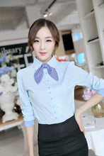 korean-style-women-patchwork-lined-tops-button-long-puff-sleeve-shirt-blusas-femininas-self-tie-slim-office-women-blouses BBL