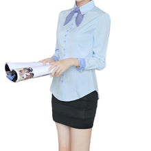 korean-style-women-patchwork-lined-tops-button-long-puff-sleeve-shirt-blusas-femininas-self-tie-slim-office-women-blouses BBL