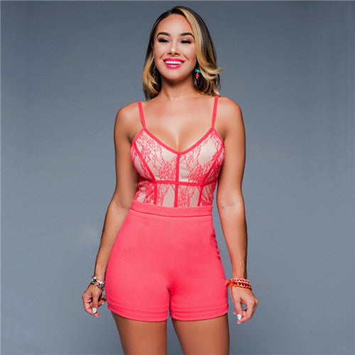 Lace Strap Women Jumpsuit Playsuit Sexy Deep V Neck Slim Overalls Combinaison Femme Backless Party Jumpsuit Rompers