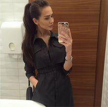Lady Button Dress Women Dress Long Sleeve Turn-down Collar Solid Dress Office Work Wear Dress Vestidos GV364