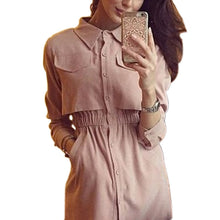 Lady Button Dress Women Dress Long Sleeve Turn-down Collar Solid Dress Office Work Wear Dress Vestidos GV364