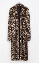 Leopard Faux Fur Long Coat Faux Rabbit Fur Jackets Lapel collar Long Sleeve Outerwear Loose Overcoat