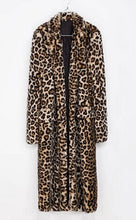Leopard Faux Fur Long Coat Faux Rabbit Fur Jackets Lapel collar Long Sleeve Outerwear Loose Overcoat