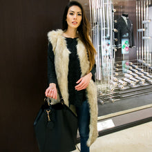 Long Hairy Faux Fox Fur Extra Long Coat Long Hairy Shaggy V neck Sleeveless Furry Warm Faux Fur jacket Outwear waistcoat