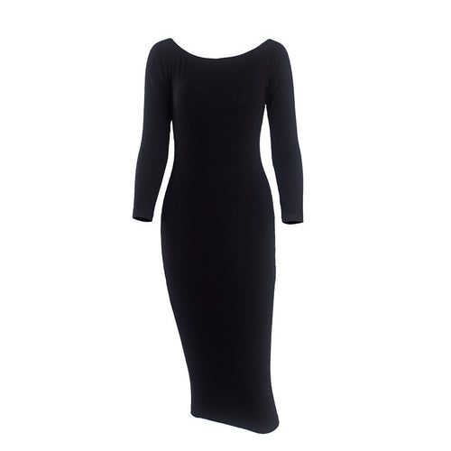 Long Sleeve Dress Off Shoulder Knitted Dress Elegant Knee-Length Sexy Bodycon Dress Slash Neck Sweater Dresses Femme