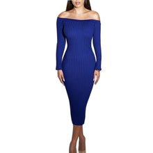 Long Sleeve Dress Off Shoulder Knitted Dress Elegant Knee-Length Sexy Bodycon Dress Slash Neck Sweater Dresses Femme