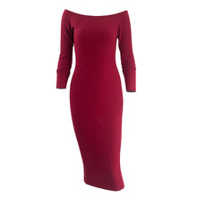 Long Sleeve Dress Off Shoulder Knitted Dress Elegant Knee-Length Sexy Bodycon Dress Slash Neck Sweater Dresses Femme