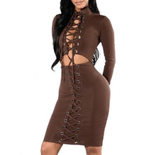 Long Sleeve One-Piece Club Dress Women Suede Velvet Bodycon Bandage Dress Cross Straps Hollow Out Bandage Dress Vestidos GV463