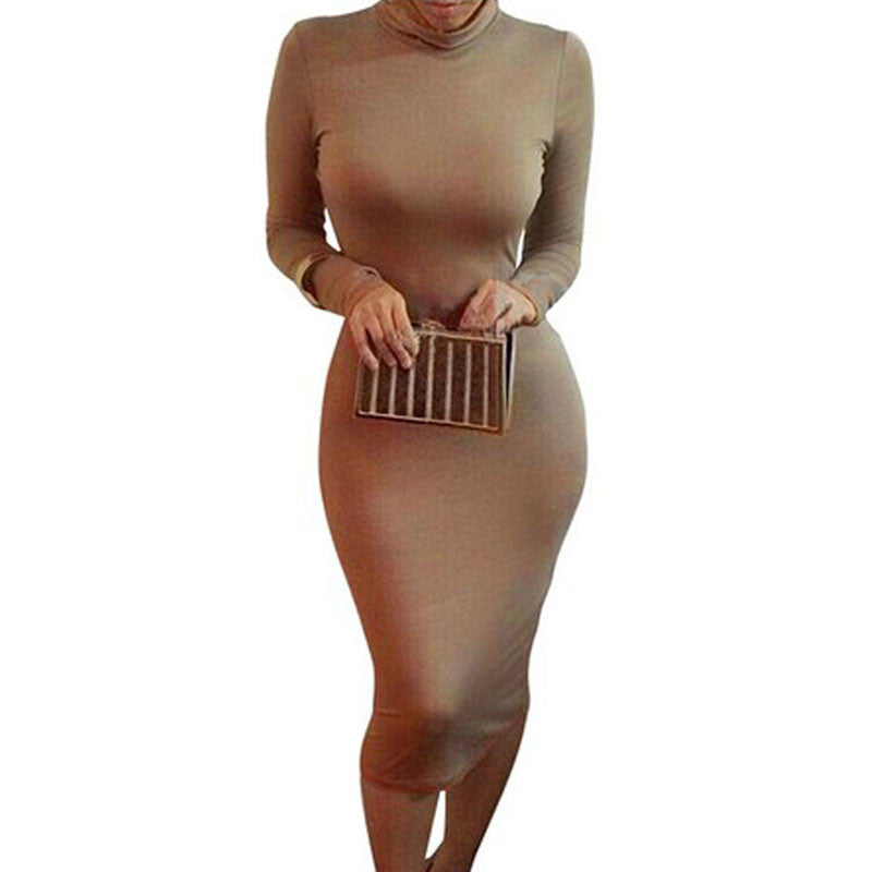 Long Sleeve Turtleneck Dresses Partywear Plus Size Bodycon Dress For Women Sexy Slim Club Dress Knee-Length Barwear