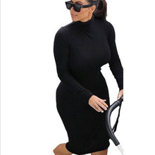 Long Sleeve Turtleneck Dresses Partywear Plus Size Bodycon Dress For Women Sexy Slim Club Dress Knee-Length Barwear