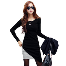 long-sleeve-women-dress-korean-patchwork-irregular-hem-bottoming-dress-black-grey-vestido-casual-clothing BBL