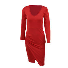 long-sleeve-women-dress-plunge-v-neck-side-split-bodycon-pencil-dress-sexy-bandage-dress-vestidos-plus-size BBL