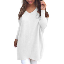 Long Style Pullover Women's Knitting Sweater V Neck Loose Pullovers Knitted Sweater