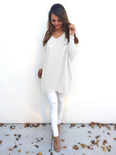 Long Style Pullover Women's Knitting Sweater V Neck Loose Pullovers Knitted Sweater