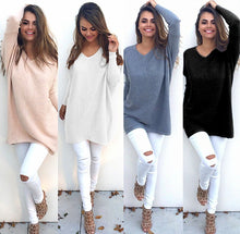 Long Style Pullover Women's Knitting Sweater V Neck Loose Pullovers Knitted Sweater