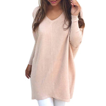 Long Style Pullover Women's Knitting Sweater V Neck Loose Pullovers Knitted Sweater