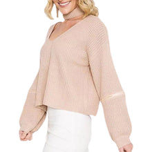 Loose Open Zipper Halter Knitted Sweater 4 Color Women Sweater Sexy V-neck Long Sleeve Pull Femme Pullovers GV356