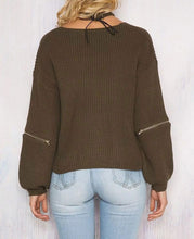 Loose Open Zipper Halter Knitted Sweater 4 Color Women Sweater Sexy V-neck Long Sleeve Pull Femme Pullovers GV356