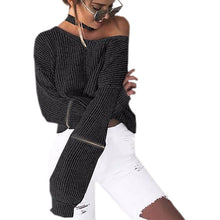 Loose Open Zipper Halter Knitted Sweater 4 Color Women Sweater Sexy V-neck Long Sleeve Pull Femme Pullovers GV356