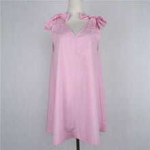 Loose Dress Bow Off Shoulder Casual Women Dress Sexy V Neck Sleeveless Mini Dresses Plus Size Lady Dress Pink