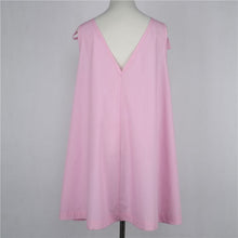 Loose Dress Bow Off Shoulder Casual Women Dress Sexy V Neck Sleeveless Mini Dresses Plus Size Lady Dress Pink