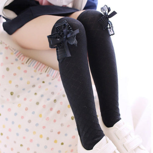 lovely-kids-girls-cotton-footed-tights-school-high-knee-bow-stockings-new BBL