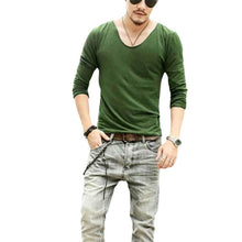mens-exclusive-pretty-tops-deep-v-neck-long-sleeve-t-shirts-stunning-cut-off-border-plus-size-y4 BBL