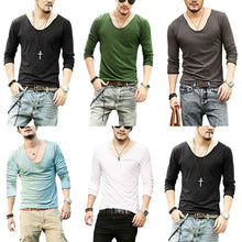 mens-exclusive-pretty-tops-deep-v-neck-long-sleeve-t-shirts-stunning-cut-off-border-plus-size-y4 BBL