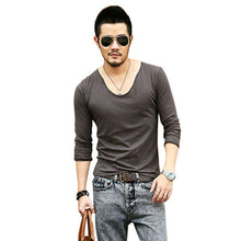 mens-exclusive-pretty-tops-deep-v-neck-long-sleeve-t-shirts-stunning-cut-off-border-plus-size-y4 BBL