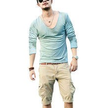 mens-exclusive-pretty-tops-deep-v-neck-long-sleeve-t-shirts-stunning-cut-off-border-plus-size-y4 BBL