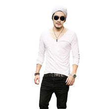 mens-exclusive-pretty-tops-deep-v-neck-long-sleeve-t-shirts-stunning-cut-off-border-plus-size-y4 BBL
