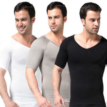 mens-slimming-v-neck-t-shirt-waist-cincher-belly-fitness-body-shaper-underwear-shapewear-bodysuit-new BBL