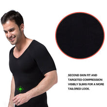 mens-slimming-v-neck-t-shirt-waist-cincher-belly-fitness-body-shaper-underwear-shapewear-bodysuit-new BBL