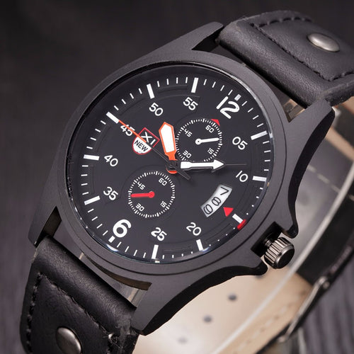 Military Leather Waterproof Date Quartz Analog Army Men's Quartz Wrist Watches