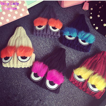 Monster Eye Faux Fur Eyelash Knitted Beanie Hat Cap Women Knit Skullies Cute cappelli bonnets