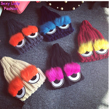 Monster Eye Faux Fur Eyelash Knitted Beanie Hat Cap Women Knit Skullies Cute cappelli bonnets