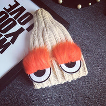 Monster Eye Faux Fur Eyelash Knitted Beanie Hat Cap Women Knit Skullies Cute cappelli bonnets