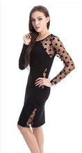 Dress Sexy Hollow Out Sheer Sleeve Dot Women Dress Plus Size Bodycon Dresses XL XXL