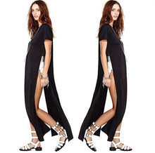 Women Dress Shirts Short Sleeve Plus Size High Slit Casual Long Dresses Gray White Black Vestidos