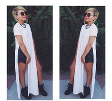 Women Dress Shirts Short Sleeve Plus Size High Slit Casual Long Dresses Gray White Black Vestidos