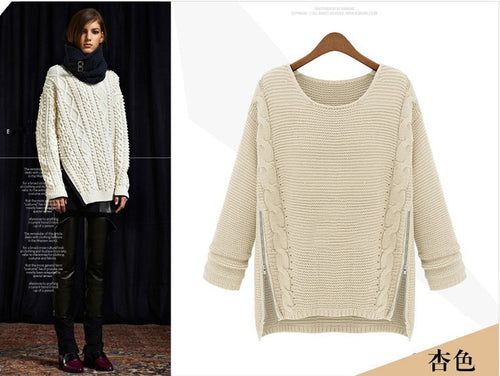 big size symmetrical zip Korean Women Long batt loose thick pullover women sweater 1318