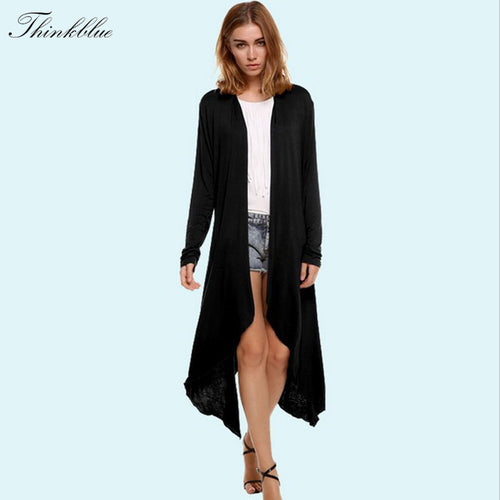 Long Sleeve Cardigan Women Black Irregular Cotton Trench Coat Ladies Open Stitch Knit Maxi Cardigan