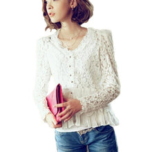 Women White Lace Blouse Chiffon Shirt Blusa Renda Ladies V-Neck Women's Tops Long Sleeve Patchwork Shirts