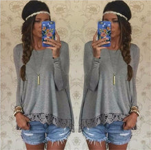 Long Sleeve Loose Women T shirt Sexy Lace Crochet T-Shirt Embroidery Knitted Shirts Plus Size Tshirt For Women