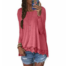 Long Sleeve Loose Women T shirt Sexy Lace Crochet T-Shirt Embroidery Knitted Shirts Plus Size Tshirt For Women